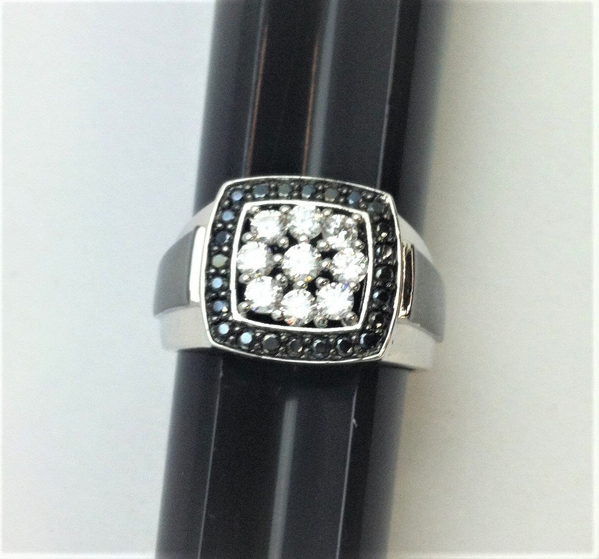 R.S. Covenant 2361 Mens Square Black & Clear Cz Square Ring Size 13 LOC 95