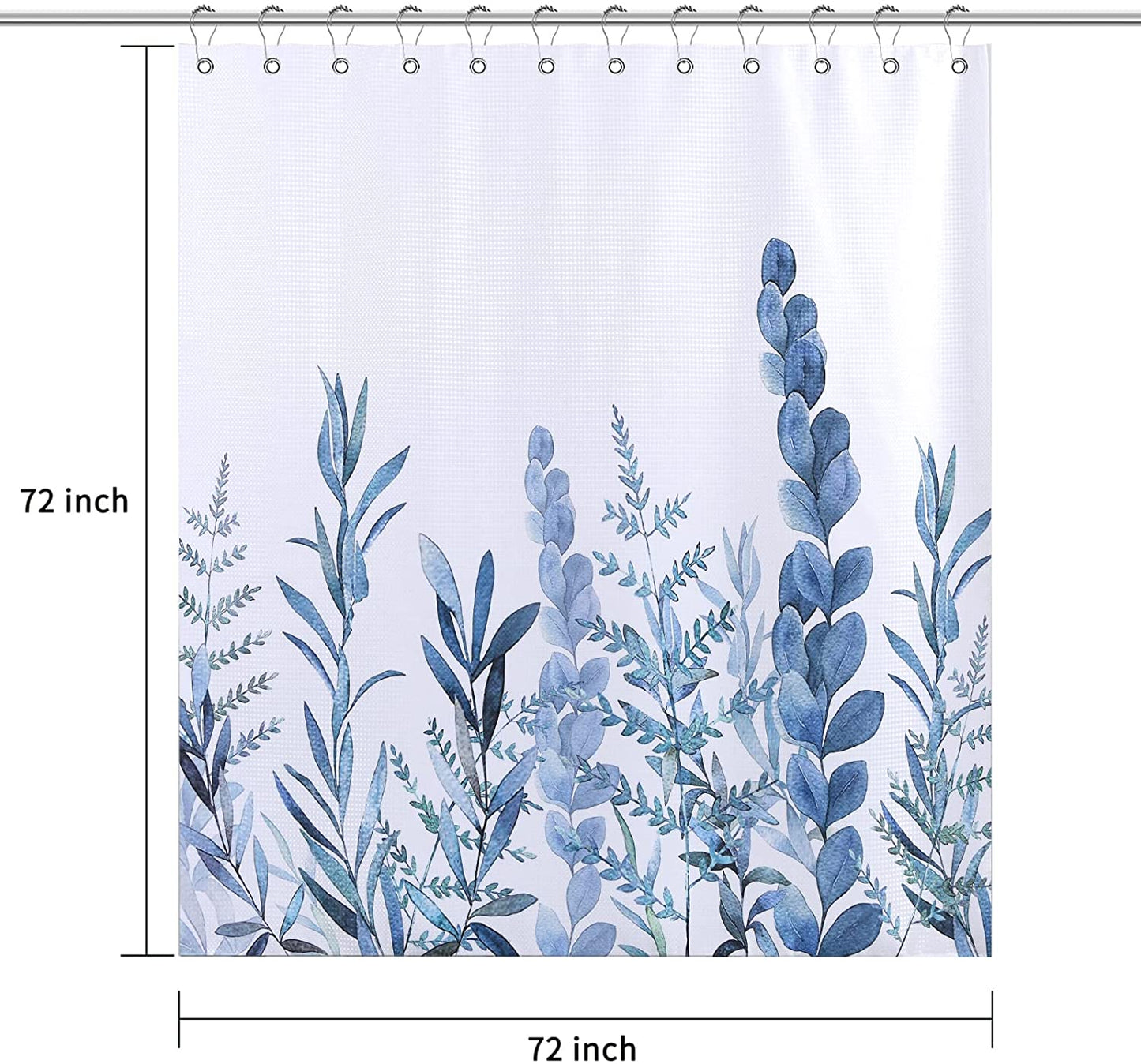 Blue Leaves Shower Curtain with Hooks Water Repellent Washable 72 x 72 In
