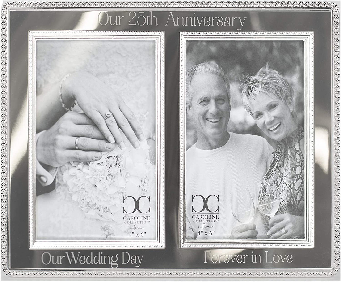 Roman 19927 Our 25th Anniversary Silvertone Beaded Double Picture Frame