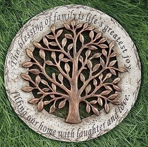 Roman 10207 Exclusive Terrace Garden Stone with a Tree and Verse, 12.2-Inch, 2-Tone Dolomite/Resin
