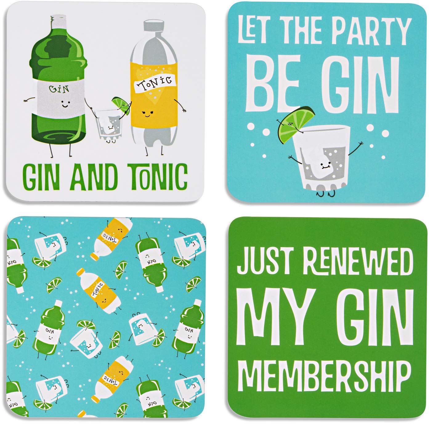 Pavilion 74933 Gin & Tonic Sentiment, Pattern and Character Holder 4" (4 Piece) Coaster