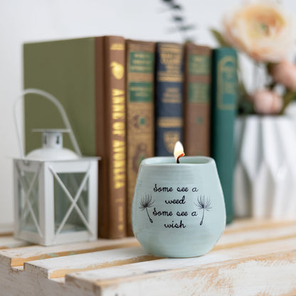 Pavilion  77111 Plain Dandelion Weed Some See a Wish Green Ceramic Soy Serenity Scented Candle