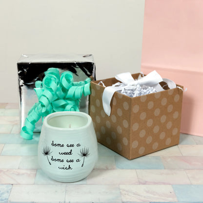 Pavilion  77111 Plain Dandelion Weed Some See a Wish Green Ceramic Soy Serenity Scented Candle