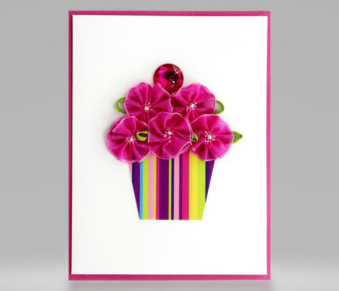 Papyrus fabric flower cupcake birthday card