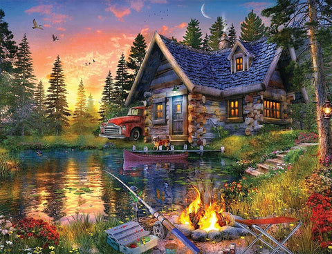Springbok 33-01595 Jigsaw Puzzle Sun Kissed Cabin 500 Piece- Made in USA