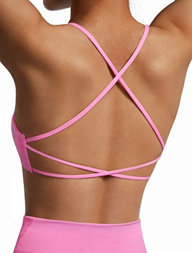 Women Crisscross Backless Sports Bras Padded Open Back Strappy Yoga Bra Top