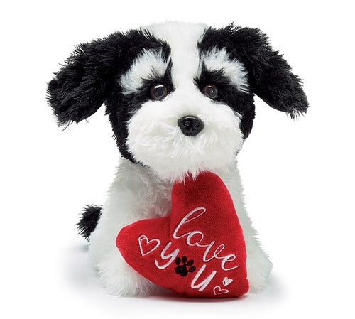 Burton & Burton 9746298 Pulsh 10" Black and White Puppy w/ Red Heart