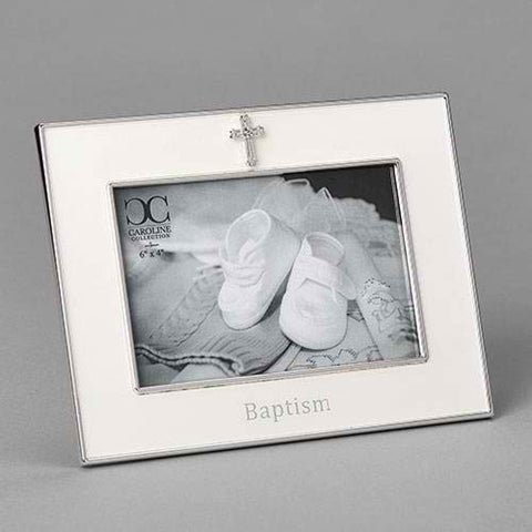 Frame-Baptism-Horizontal W/Cross-White (Holds 4 X 6 Photo)