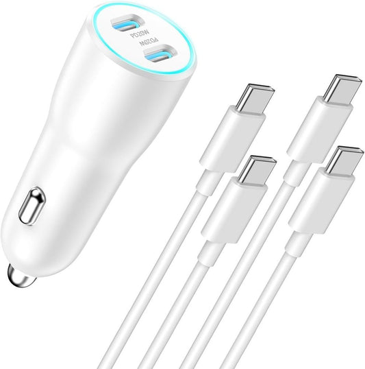 USB C Car Charger Adapter, 40W Dual USB C Car Charger Cigarette Lighter with 2 Pack Type C to C Fast Charging Cable for iPhone 15/15 Plus/15 Pro/15 Pro Max, Galaxy S24/S23/S22/S21, iPad Pro/Air/Mini