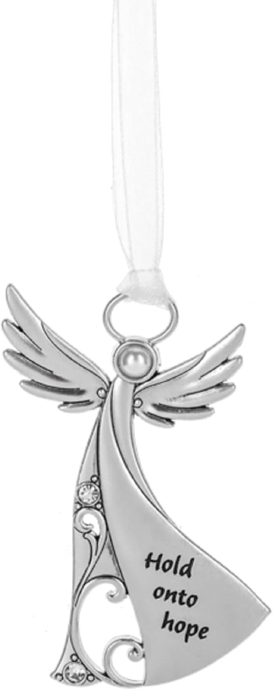 Ganz Hold onto Hope Hanging Ornament, 3.25-inch Height, Silver, Zinc, Polypropylene, Glass