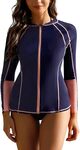 Women Swim Shirt Rash Guard Long Sleeve Bathing Suit UPF 50+ UV Sun Protection Lightweight Zip Swim Shirt, XXL