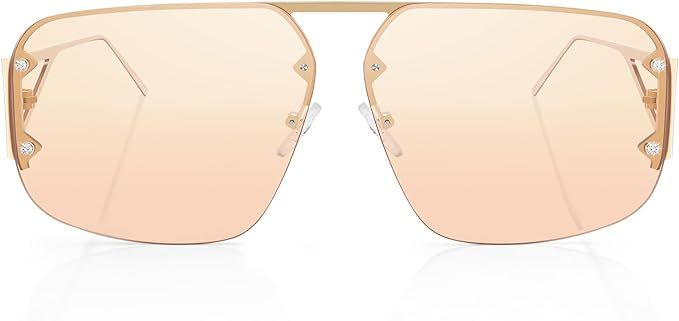 Designer Aviator Rimless Sunglasses Mens Womens Oversized Trendy Metal Frame Shades