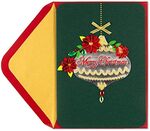 Papyrus Silver Teardrop Holiday Ornament W/ Poinsettas Card