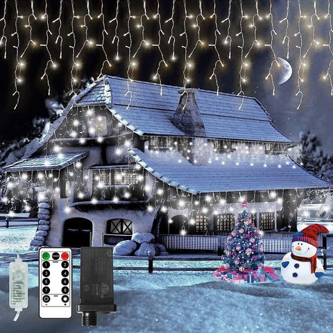 Christmas Icicle Lights Outdoor 37.41Ft 720 LED 144 Drops, Christmas Lights Plug In with Remote Timer