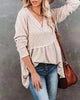 Women's Waffle V Neck Tunic Peplum Flowy Long Sleeve Pullover Sweaters Khaki, Small