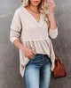 Women's Waffle V Neck Tunic Peplum Flowy Long Sleeve Pullover Sweaters Khaki, Small