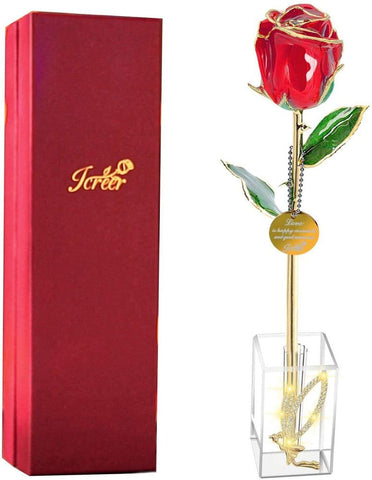 Icreer 24k Gold Rose Gifts for Her with Crystal Angel & Stand and Engraved Pendant