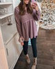 Foshow Women's Waffle V Neck Tunic Peplum Flowy Long Sleeve Pullover Sweaters Purple, Large