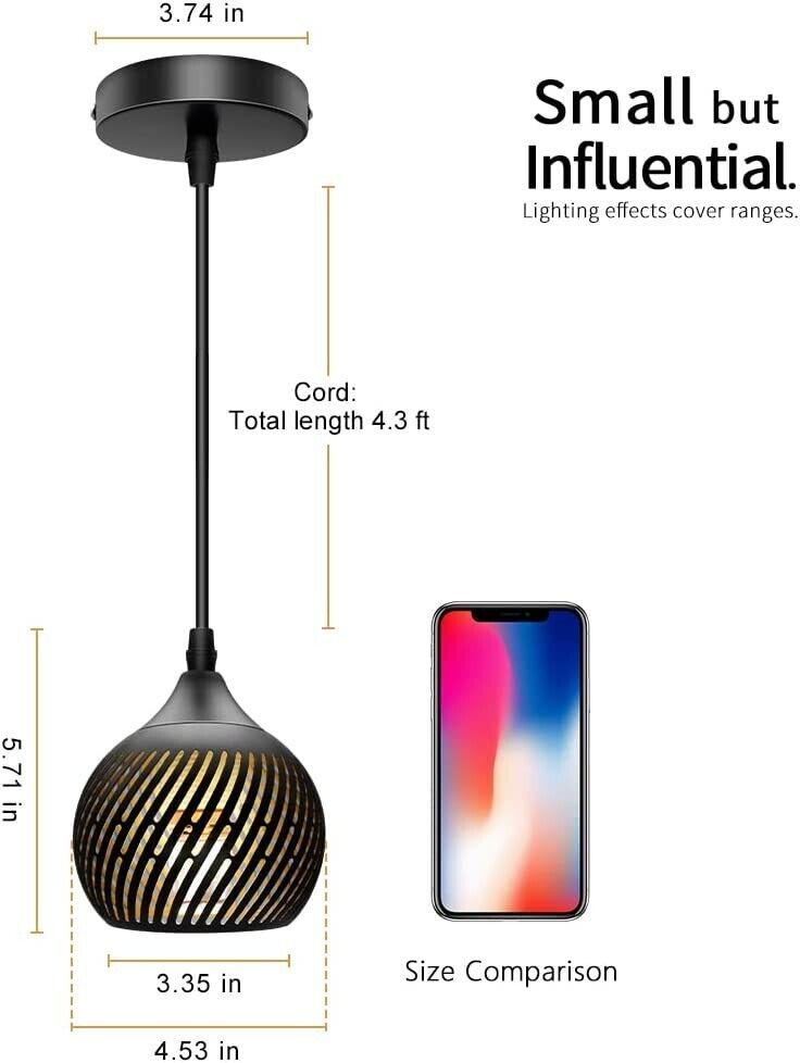 Mini Black Pendant Light, with 3 Colors Corn Light, 32'' Adjustable Cord