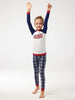 SIORO Christmas Pajamas, Size 4T, Blue and White Plaid, "Merry Christmas"