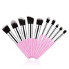 10 Pc Soft Kabuki Liquid Cream Pink Makeup Brush Set with Cruelty-Free Synthetic Fiber Bristles