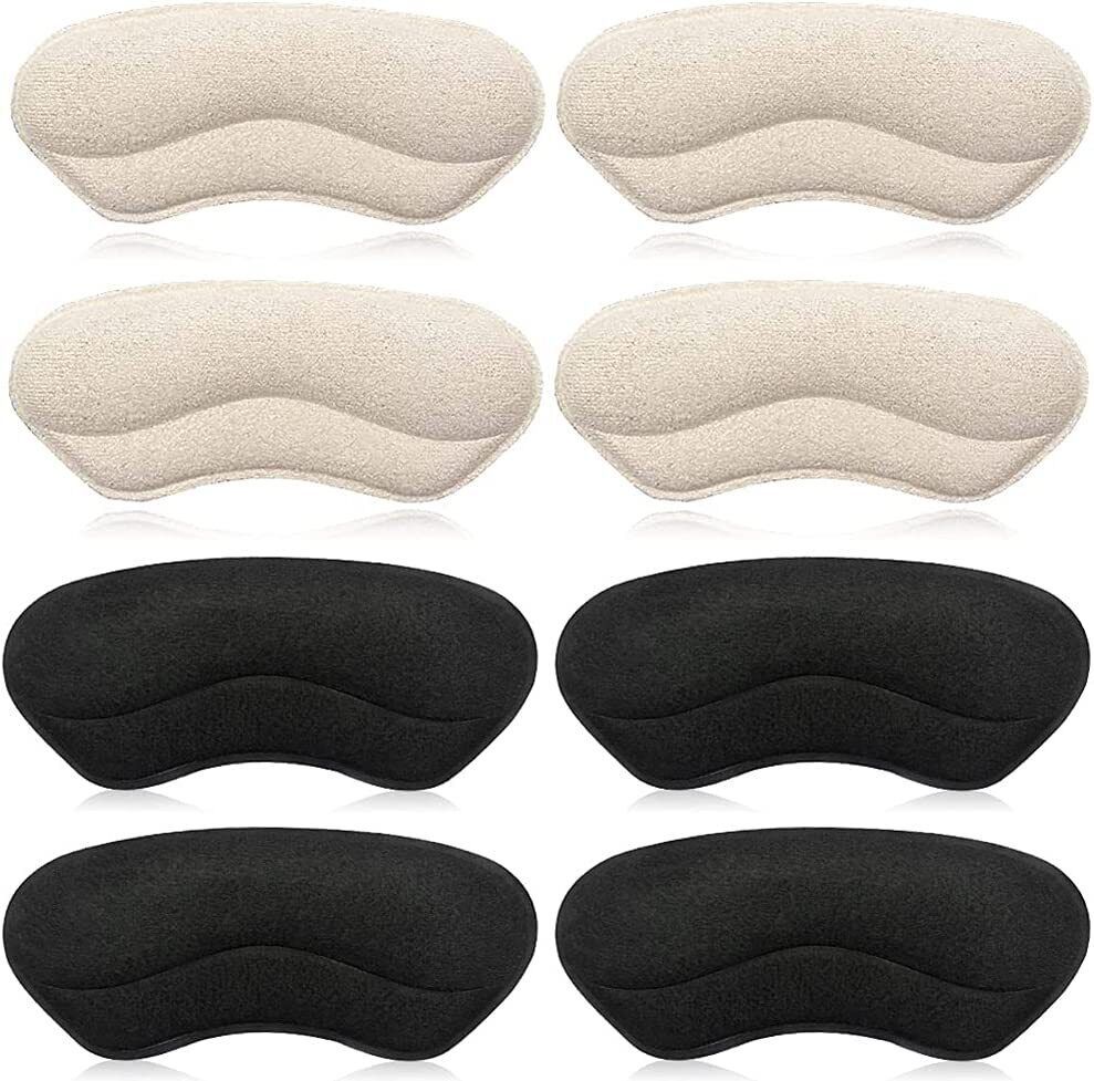 Heel Grips Liner Cushions Inserts for Loose Shoes Self-Adhesive Heel Protectors, 4Pack Black + Apricot