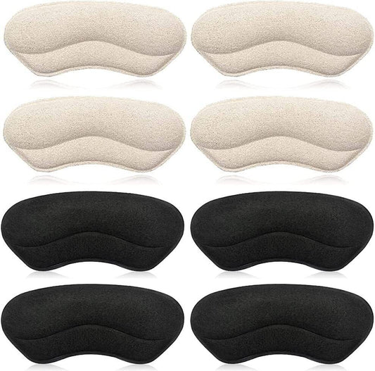Heel Grips Liner Cushions Inserts for Loose Shoes Self-Adhesive Heel Protectors, 4Pack Black + Apricot
