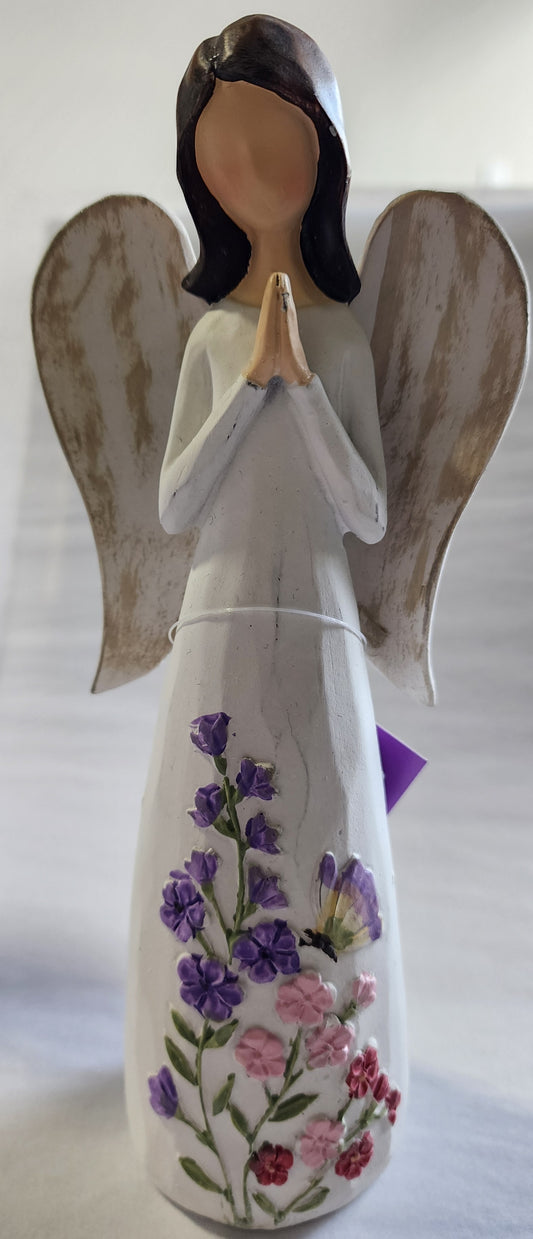 Burton & Burton Resin/ Floral Butterfly Angel W/ Lavender Flower Figurine