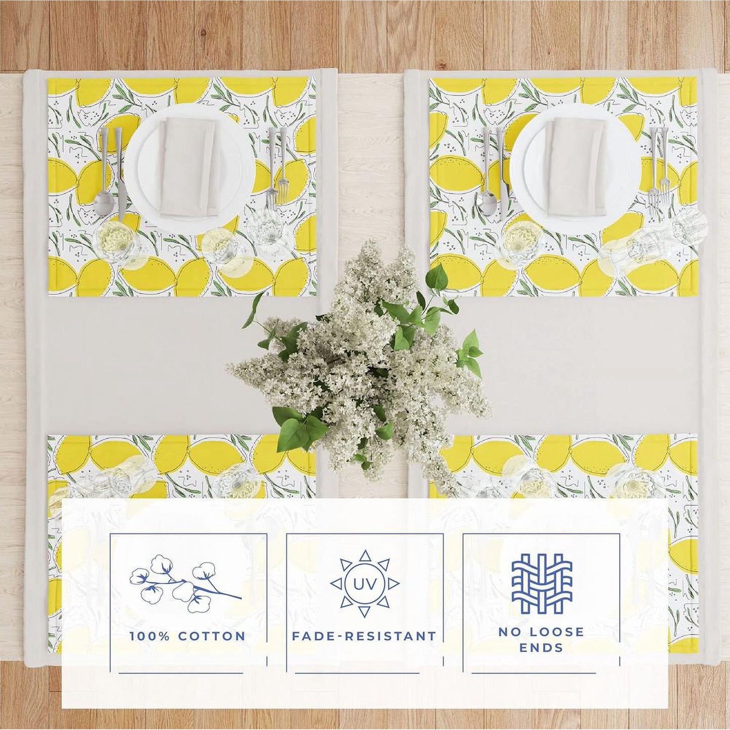 Table Mats Place Mats for Dinner Holiday Party Gifting Home Kitchen Décor Outdoor Gathering Table Decoration 100% Cotton Fused Mats (Lemon, 13"x 19" Set of 4)