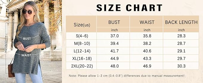 WIHOLL Long Sleeve Shirts for Women Lightweight Crew Neck Casual Tunic Tops with Side Split, Green/Gray, Large