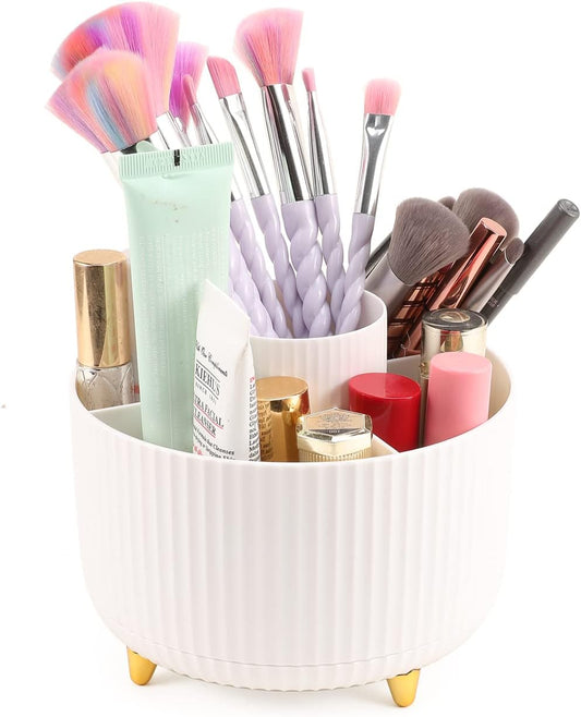 360 Rotating Makeup Organizer Desktop Lazy Susan Cosmetic Desk Storage Container Makeup Brush Holder for Eyeshadow Brush Lipstick Holder Pen Holder(White)