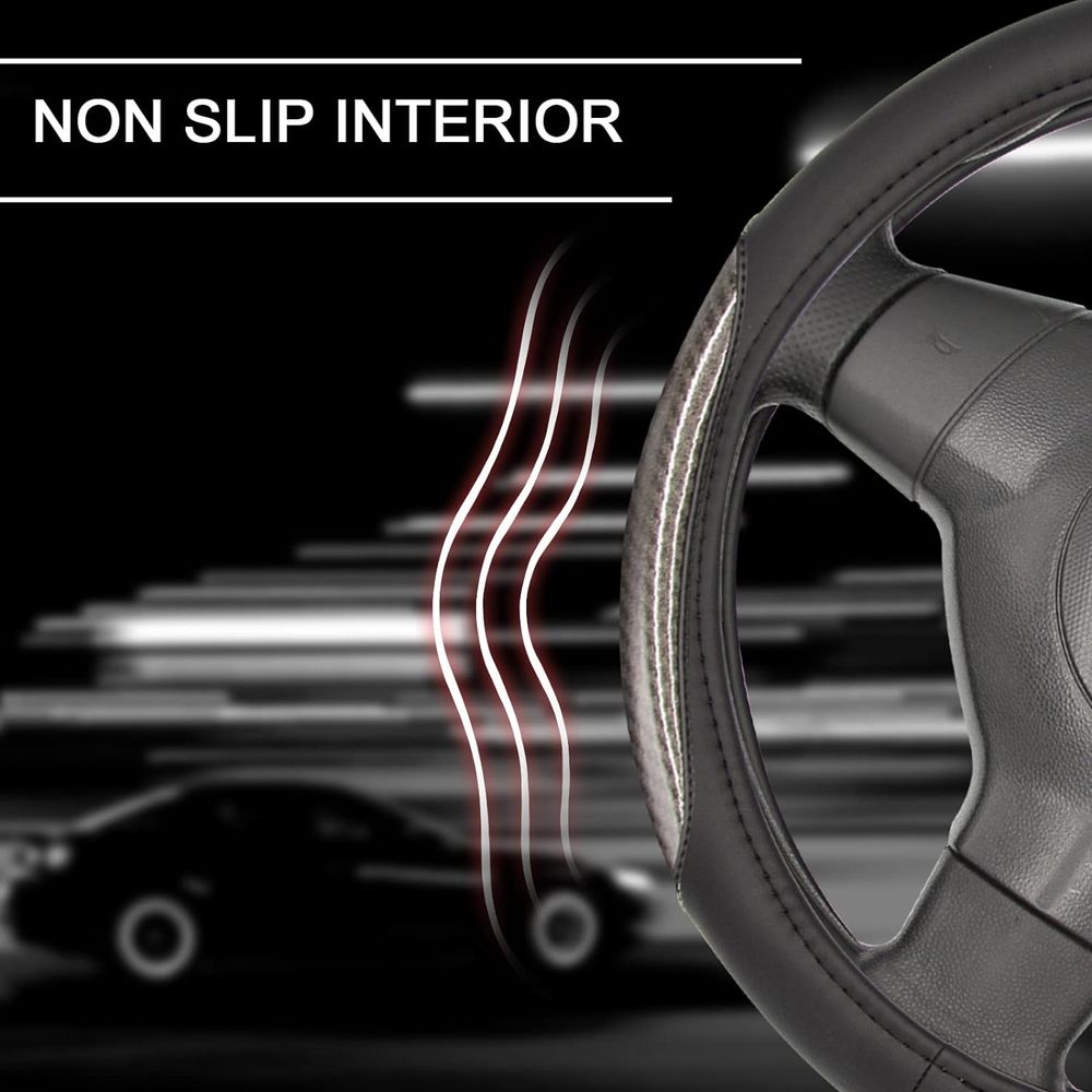 Steering Wheel Cover, Ultra Comfortable and Anti-Slip Steering Cover for Diameter 14.5-15inch (Black)