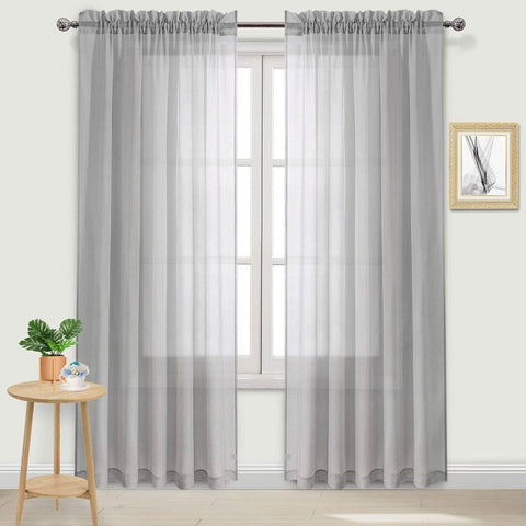 DWCN Grey Sheer Curtains Semi Transparent Voile Rod Pocket Curtains for Bedroom/Living Room, 60 x 84 in Long, Set of 2 Panels