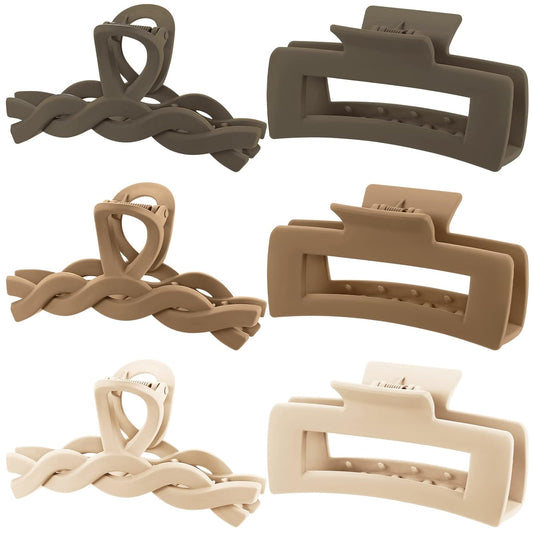 6pcs Claw Clips, 4.1 Inch Hair claws for Thick Hair, Matte Khaki Hair Claw Clips, Neutral Rectangle Hair Clips for Women