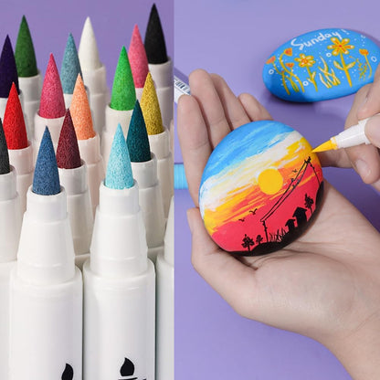 12 Colors Paint Markers with 10 Pieces of Unfinished Arts Wood Slices (2.5-3 Inches),Brush Tip Markers for Canvas, Stone, Rock Painting, Ceramic Surfaces