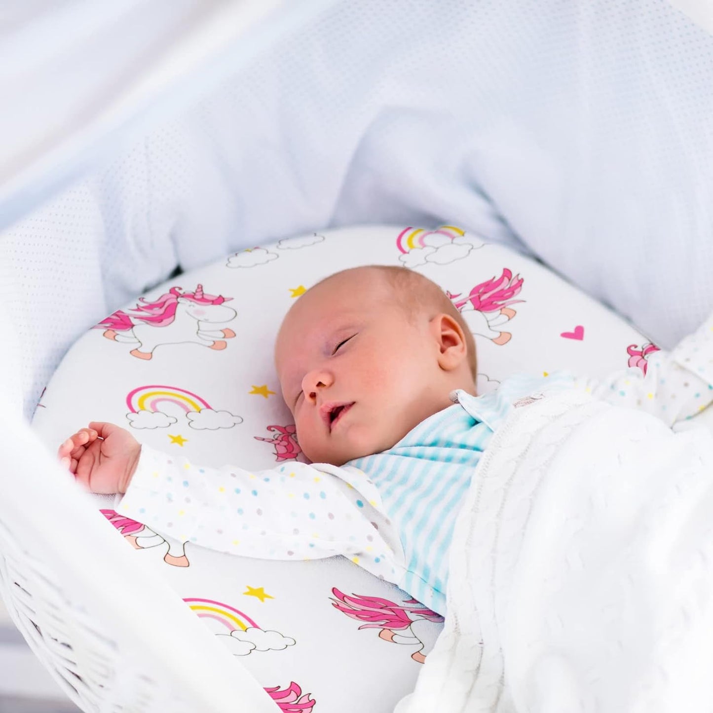 Bassinet Sheets, Ultra Stretchy Snug Fitted, Bassinet Sheet Set Mattress Protector, 2 Pack, Flower & Unicorn