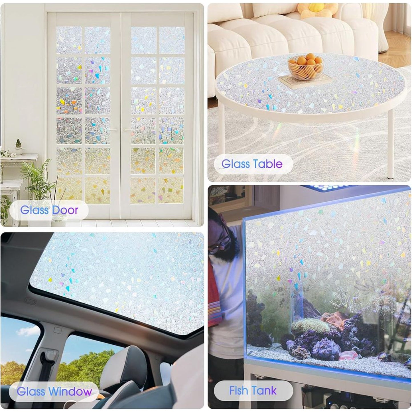 Window Privacy Film Stained Glass Window Clings 3D Rainbow Decorative Door Window Covering Stickers Static Cling Non Adhesive Removable Home Winter Window Vinyl, 17.5 x 78.7 inch