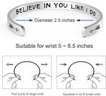 Stainless Steel Bracelet with Secure Clasp- Flexible, Adjustable for Wrists 5-8.5 Inches, Engraved with "Believe in You Like I Do" and Two Arrows- Perfect Mother's Day, Birthday, Christmas, Graduation