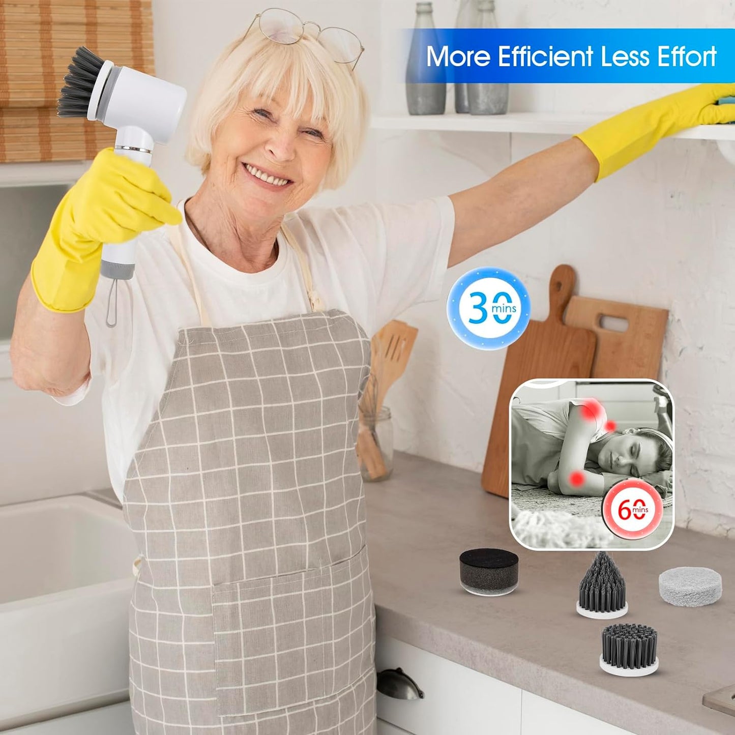 Electric Spin Scrubber, Bathroom Cleaning Brush with 6 Replaceable Heads, 2 Speeds, Cordless Shower Cleaner Brush, Spin Brush for Cleaning Bathroom, Tub, Tile, Kitchen, Floor, Car (White)