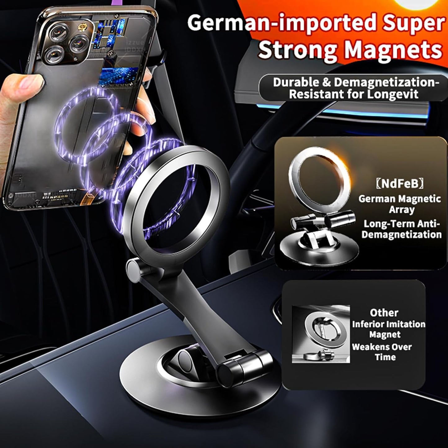 Car Mount, [24 Strongest Magnet Power] 360° Rotation Magnetic Phone Holder for Car, Cell Phone Holder Mount Car Accessories for iPhone 14 13 12 Pro Max Plus Mini MagSafe Case
