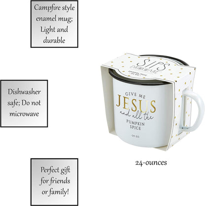 Creative Brands Faithworks - Sips White Enameled Mug, 24-Ounce, Pumpkin Spice