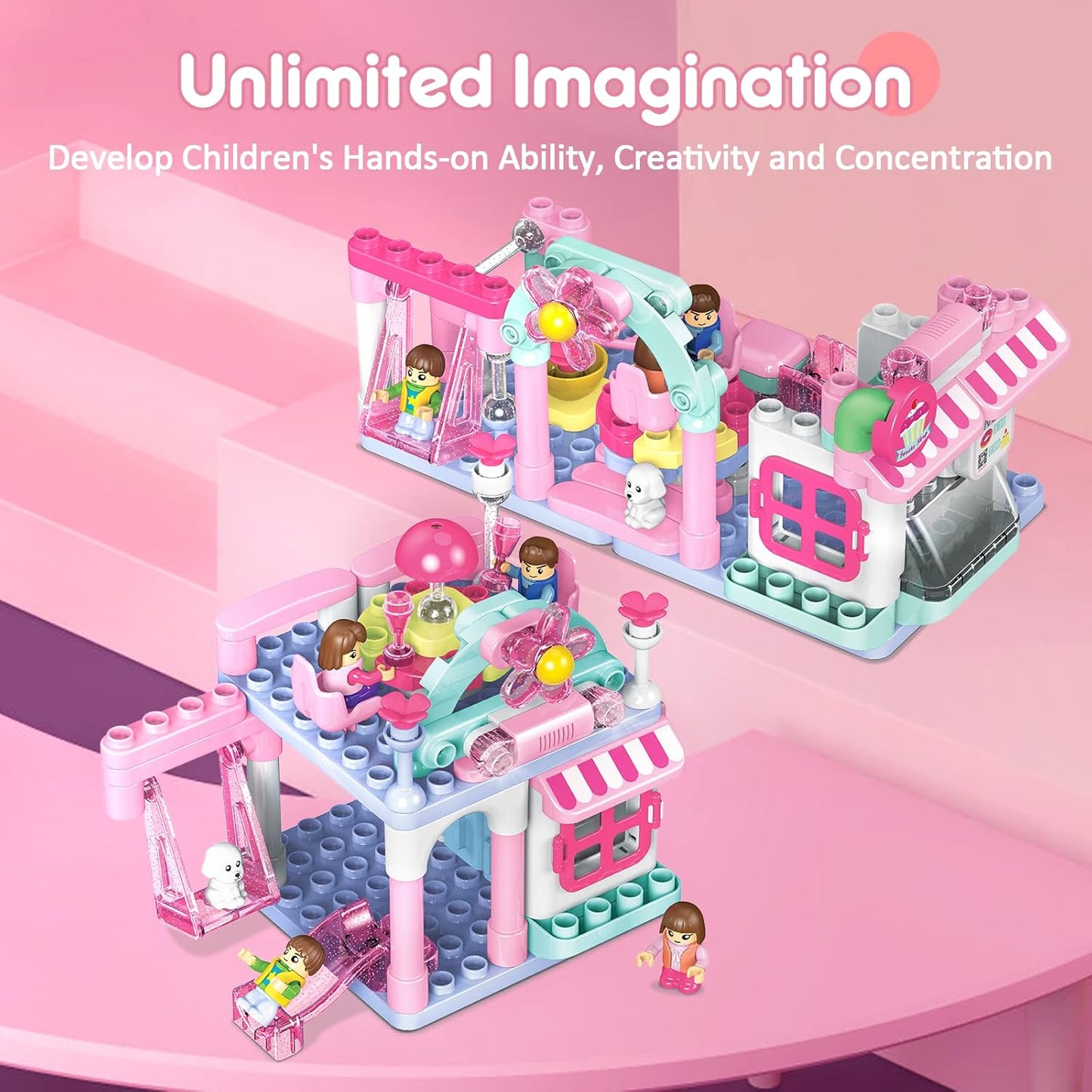 STEM 3-in-1 Building Educational Toys for Girls, Sweet & Cake Bakery Creative Building Blocks with APP 3D Guide & Funny Sound