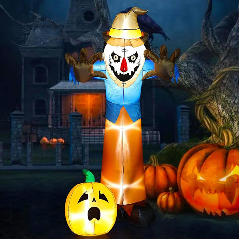 10Ft Tall Scary Halloween Outdoor Inflatables with Build-in White LED Lights, Spooky Halloween Giant Ghost Inflatable with Pumpkin