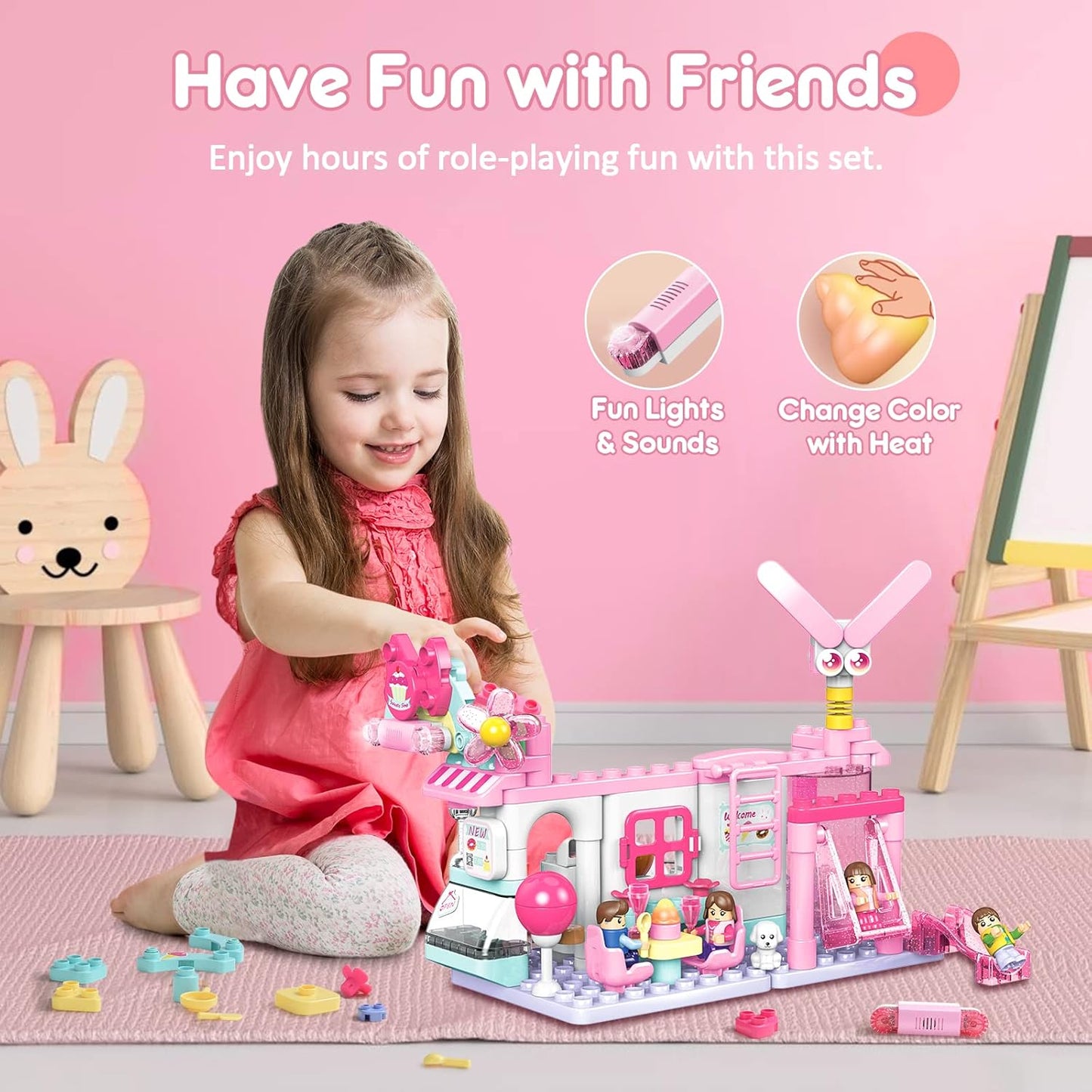 STEM 3-in-1 Building Educational Toys for Girls, Sweet & Cake Bakery Creative Building Blocks with APP 3D Guide & Funny Sound