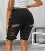 Women's Casual Denim Bermuda Jean Shorts Mid Rise Ripped Distressed Black-Small