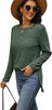 WIHOLL Long Sleeve Shirts for Women Lightweight Crew Neck Casual Tunic Tops with Side Split, Green/Gray, Large
