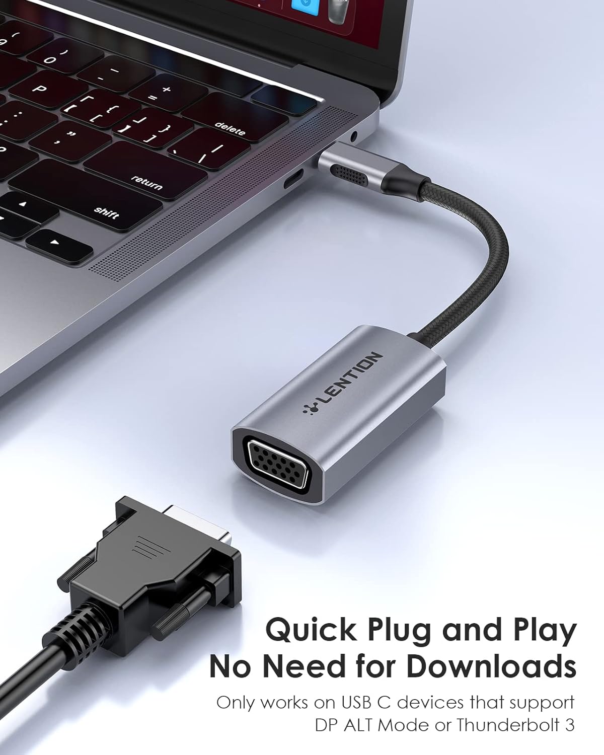 USB C to VGA Adapter, Type C to VGA Monitor Converter Compatible 2023-2016 MacBook Pro 13/15/16,New iPad/Surface/Mac Air/Samsung Galaxy, Surface, iPad, Chromebook, Phone(CU606,Gray)