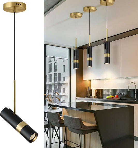 Black Pendant Light, Modern Pendant Lights Kitchen Island, Adjustable Heights Hanging 3000K LED Lights for Kitchen Island, Dining Living, Hallway (1-Light)
