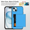 iPhone 15 Case with Card Holder & Screen Protector & Camera Cover 4-in-1 Full Body Hybrid iPhone 15 Protective Case Wallet Shockproof (Light Blue)