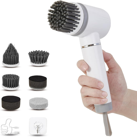 Electric Spin Scrubber, Bathroom Cleaning Brush with 6 Replaceable Heads, 2 Speeds, Cordless Shower Cleaner Brush, Spin Brush for Cleaning Bathroom, Tub, Tile, Kitchen, Floor, Car (White)
